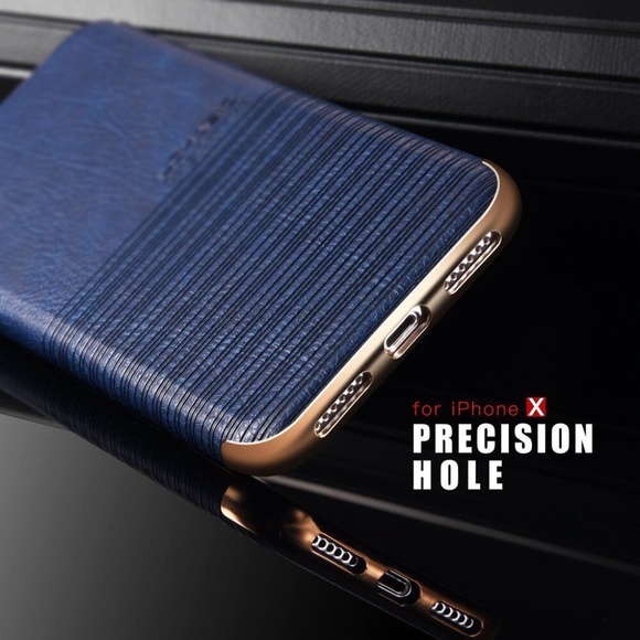 iPhone X Case Slim Flexible Armor Textured Grip PU Leather Hybrid Defender Blue - Picture 2 of 6